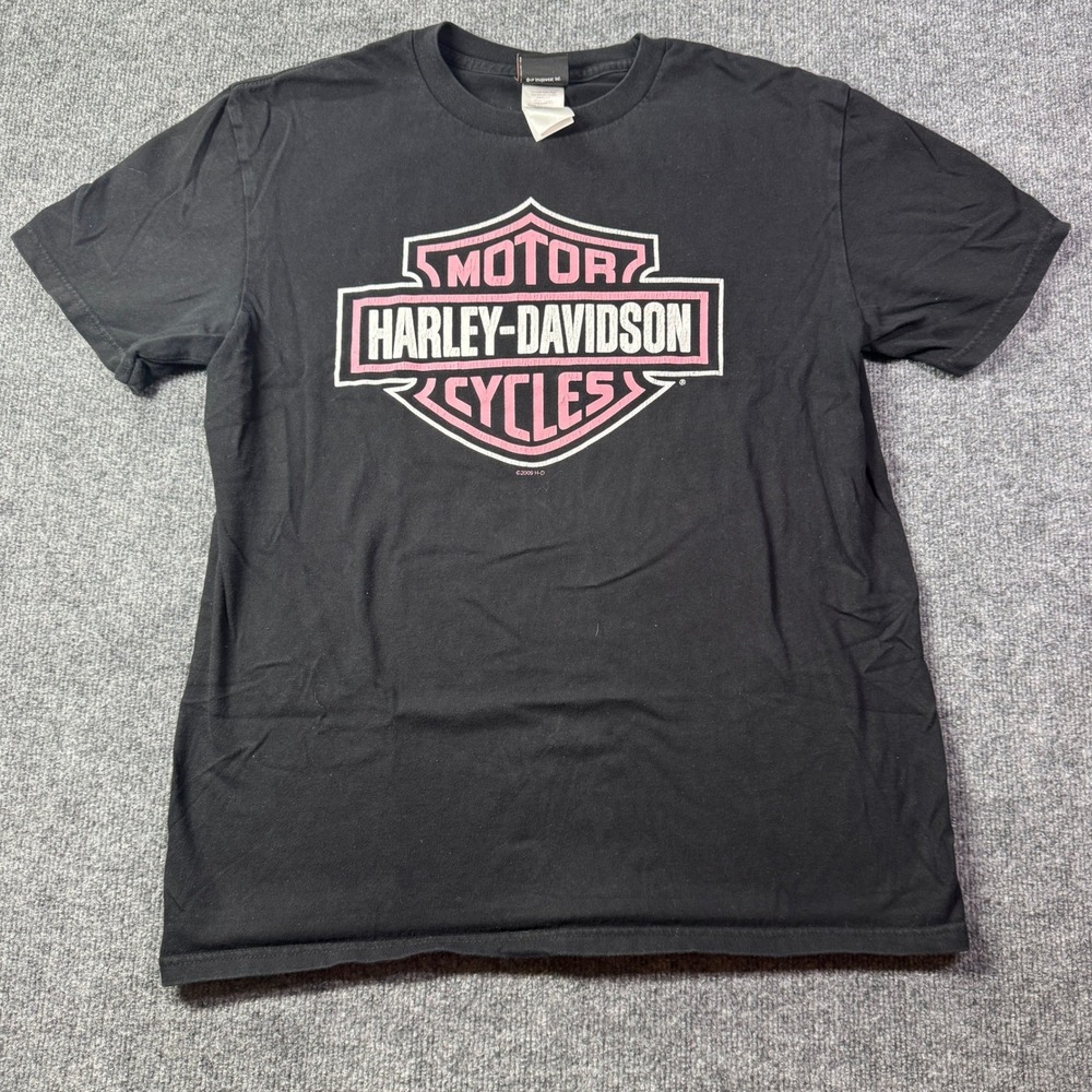 Harley Davidson Mens L Black Pink Dallas Graphic Tee 2010 Bar Shield Logo